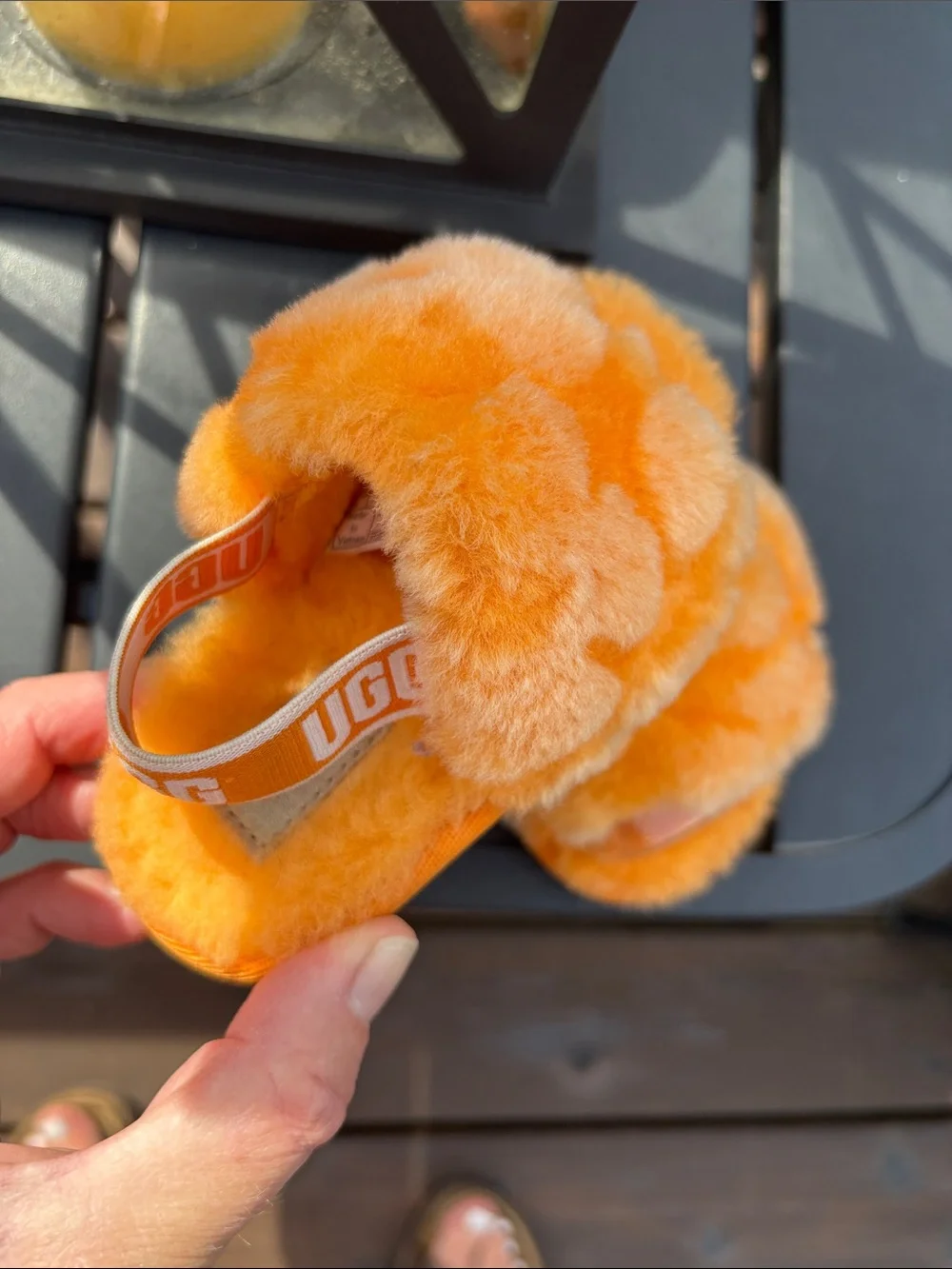 UGG Kids Orange Fuzzy Slide Sandals